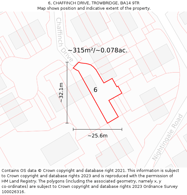 6, CHAFFINCH DRIVE, TROWBRIDGE, BA14 9TR: Plot and title map