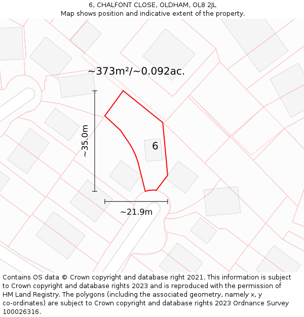 6, CHALFONT CLOSE, OLDHAM, OL8 2JL: Plot and title map