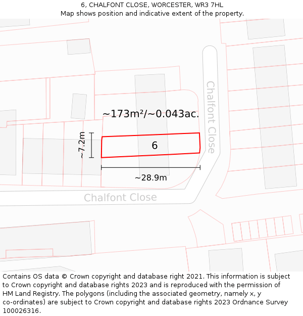 6, CHALFONT CLOSE, WORCESTER, WR3 7HL: Plot and title map