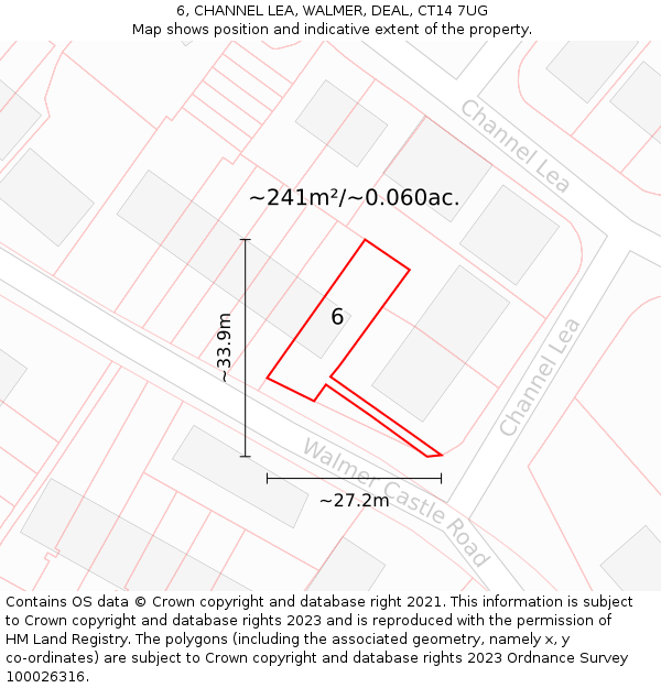 6, CHANNEL LEA, WALMER, DEAL, CT14 7UG: Plot and title map