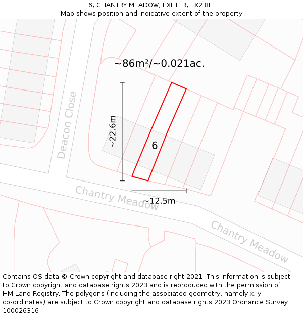 6, CHANTRY MEADOW, EXETER, EX2 8FF: Plot and title map