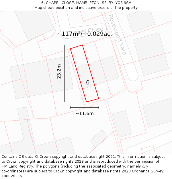 6, CHAPEL CLOSE, HAMBLETON, SELBY, YO8 9SA: Plot and title map