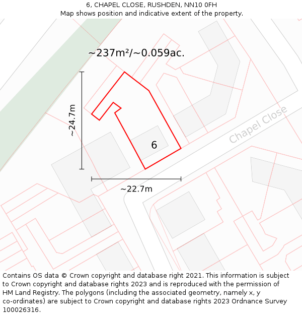 6, CHAPEL CLOSE, RUSHDEN, NN10 0FH: Plot and title map