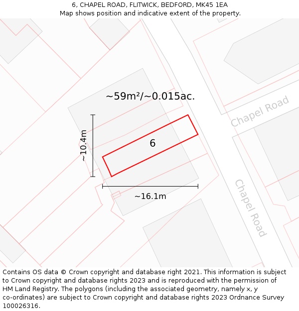 6, CHAPEL ROAD, FLITWICK, BEDFORD, MK45 1EA: Plot and title map