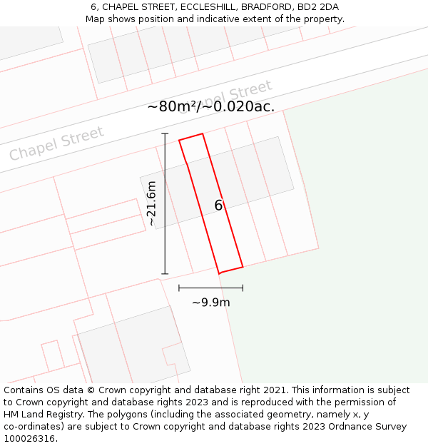 6, CHAPEL STREET, ECCLESHILL, BRADFORD, BD2 2DA: Plot and title map