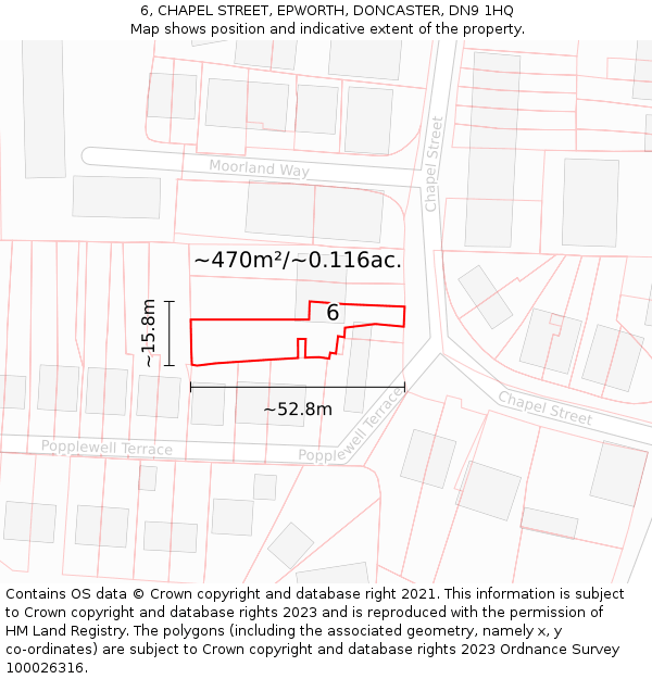 6, CHAPEL STREET, EPWORTH, DONCASTER, DN9 1HQ: Plot and title map