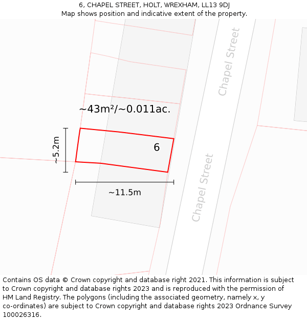 6, CHAPEL STREET, HOLT, WREXHAM, LL13 9DJ: Plot and title map