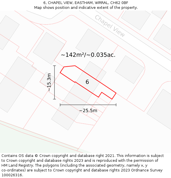 6, CHAPEL VIEW, EASTHAM, WIRRAL, CH62 0BF: Plot and title map