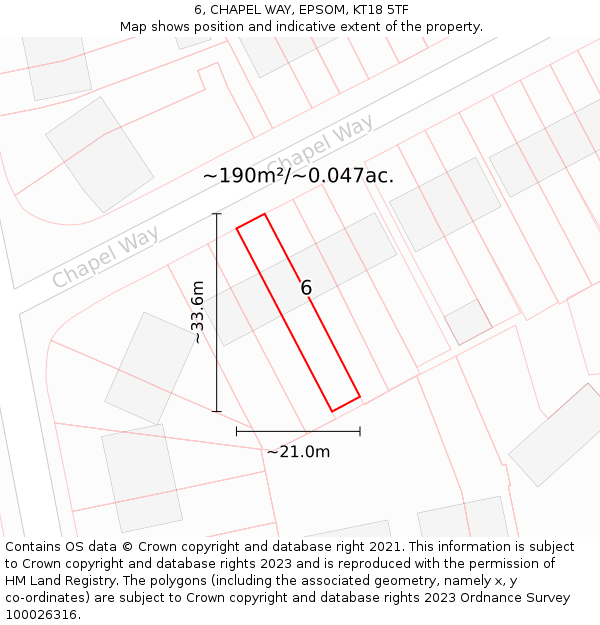 6, CHAPEL WAY, EPSOM, KT18 5TF: Plot and title map