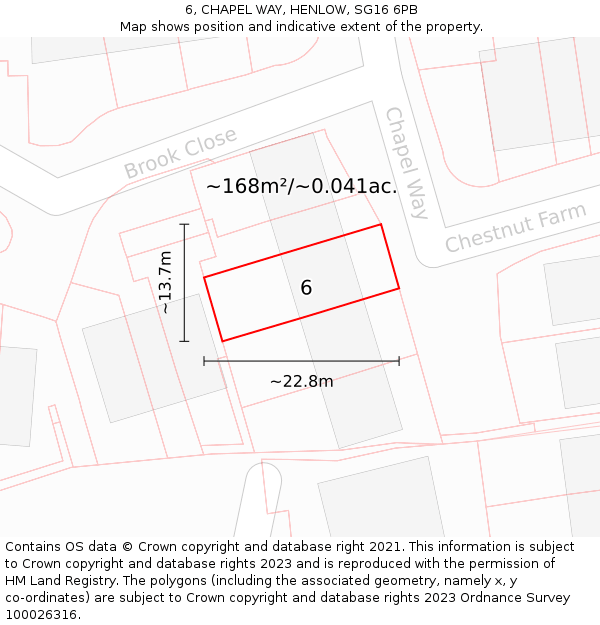 6, CHAPEL WAY, HENLOW, SG16 6PB: Plot and title map