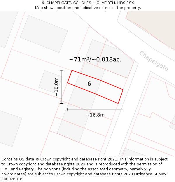 6, CHAPELGATE, SCHOLES, HOLMFIRTH, HD9 1SX: Plot and title map