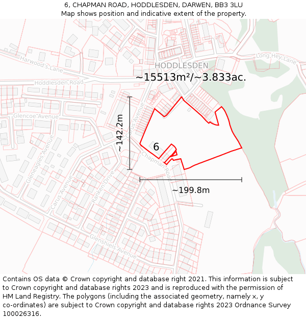 6, CHAPMAN ROAD, HODDLESDEN, DARWEN, BB3 3LU: Plot and title map