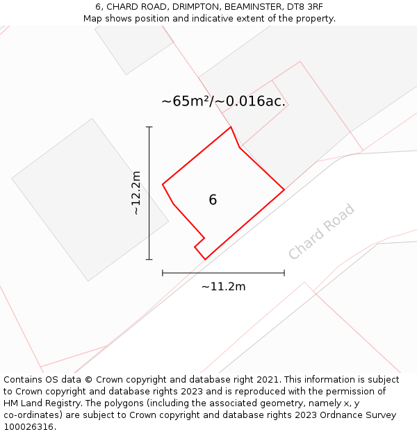 6, CHARD ROAD, DRIMPTON, BEAMINSTER, DT8 3RF: Plot and title map