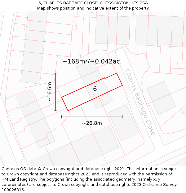 6, CHARLES BABBAGE CLOSE, CHESSINGTON, KT9 2SA: Plot and title map