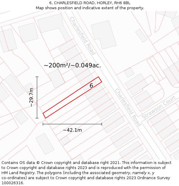 6, CHARLESFIELD ROAD, HORLEY, RH6 8BL: Plot and title map