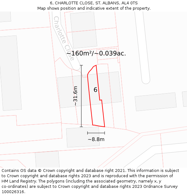 6, CHARLOTTE CLOSE, ST. ALBANS, AL4 0TS: Plot and title map