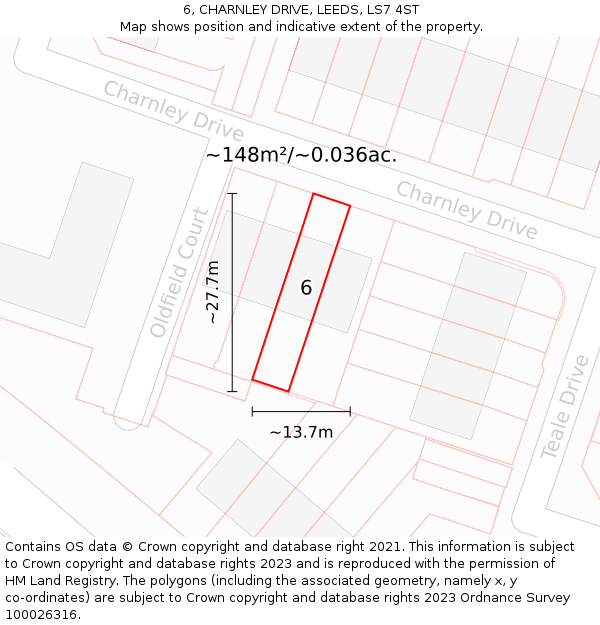6, CHARNLEY DRIVE, LEEDS, LS7 4ST: Plot and title map