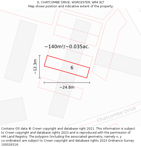6, CHATCOMBE DRIVE, WORCESTER, WR4 9LT: Plot and title map