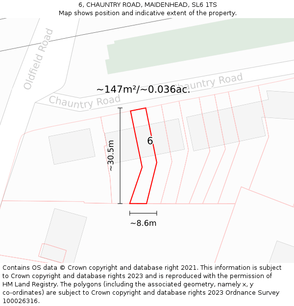 6, CHAUNTRY ROAD, MAIDENHEAD, SL6 1TS: Plot and title map