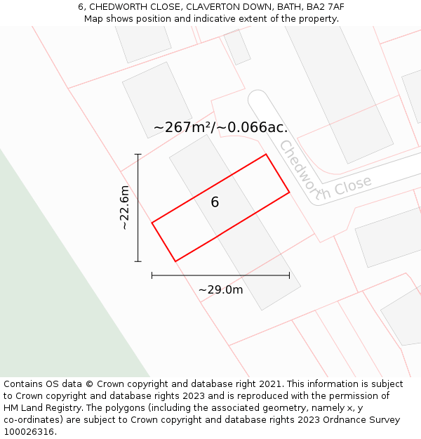 6, CHEDWORTH CLOSE, CLAVERTON DOWN, BATH, BA2 7AF: Plot and title map