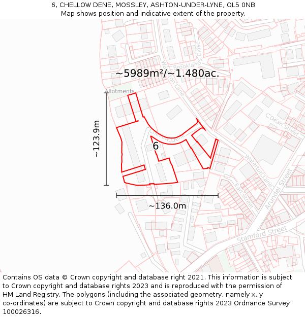 6, CHELLOW DENE, MOSSLEY, ASHTON-UNDER-LYNE, OL5 0NB: Plot and title map