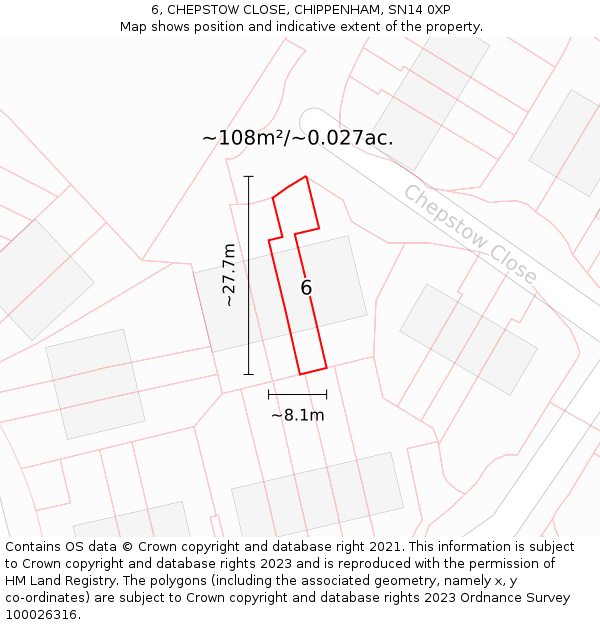 6, CHEPSTOW CLOSE, CHIPPENHAM, SN14 0XP: Plot and title map
