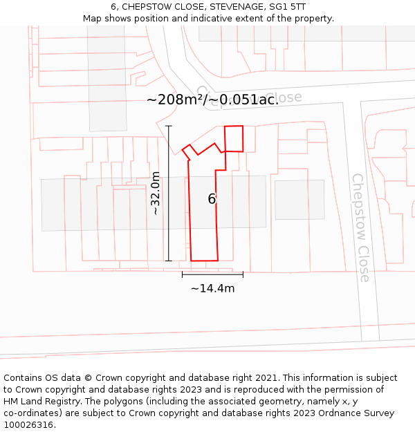 6, CHEPSTOW CLOSE, STEVENAGE, SG1 5TT: Plot and title map