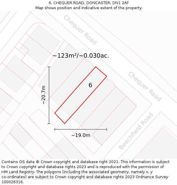 6, CHEQUER ROAD, DONCASTER, DN1 2AF: Plot and title map