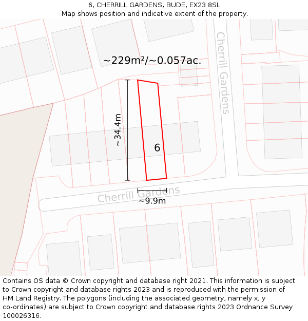 6, CHERRILL GARDENS, BUDE, EX23 8SL: Plot and title map