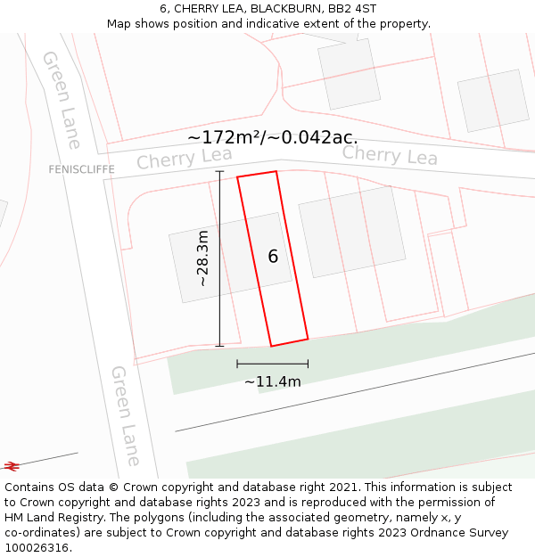 6, CHERRY LEA, BLACKBURN, BB2 4ST: Plot and title map