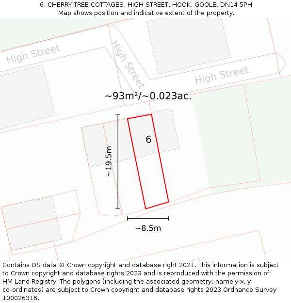 6, CHERRY TREE COTTAGES, HIGH STREET, HOOK, GOOLE, DN14 5PH: Plot and title map