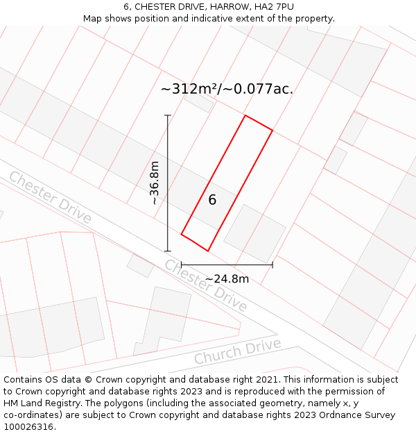 6, CHESTER DRIVE, HARROW, HA2 7PU: Plot and title map