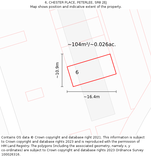 6, CHESTER PLACE, PETERLEE, SR8 2EJ: Plot and title map