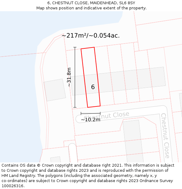 6, CHESTNUT CLOSE, MAIDENHEAD, SL6 8SY: Plot and title map