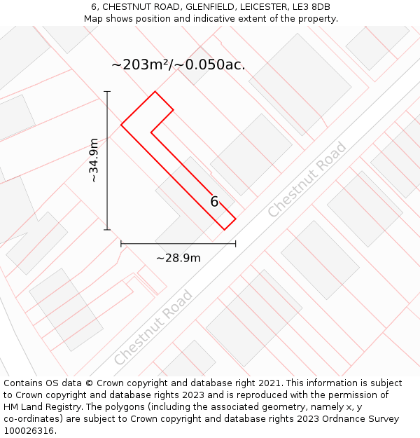 6, CHESTNUT ROAD, GLENFIELD, LEICESTER, LE3 8DB: Plot and title map