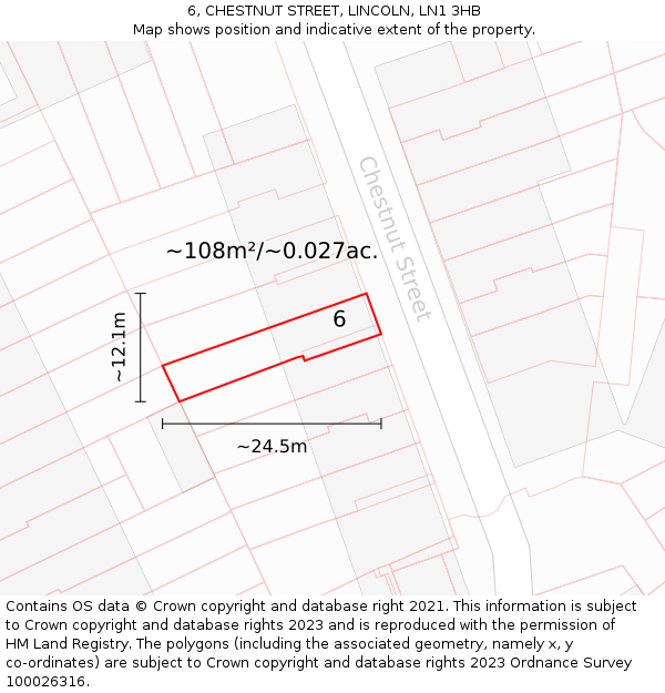 6, CHESTNUT STREET, LINCOLN, LN1 3HB: Plot and title map