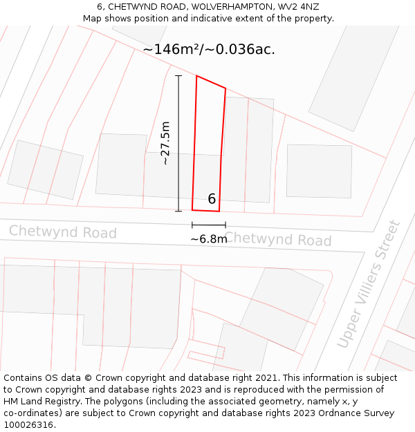 6, CHETWYND ROAD, WOLVERHAMPTON, WV2 4NZ: Plot and title map