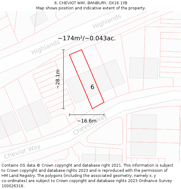 6, CHEVIOT WAY, BANBURY, OX16 1YB: Plot and title map