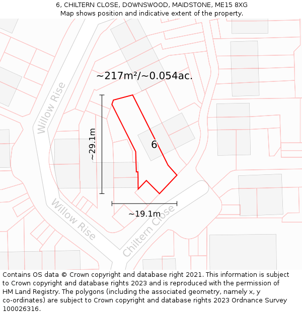 6, CHILTERN CLOSE, DOWNSWOOD, MAIDSTONE, ME15 8XG: Plot and title map