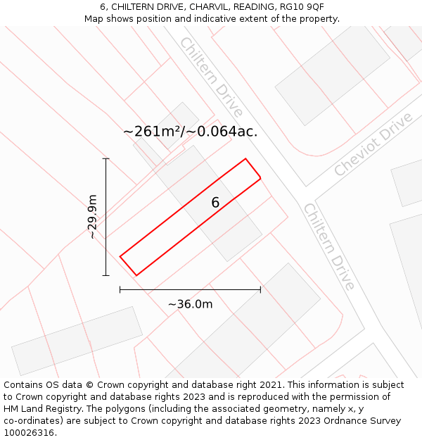 6, CHILTERN DRIVE, CHARVIL, READING, RG10 9QF: Plot and title map