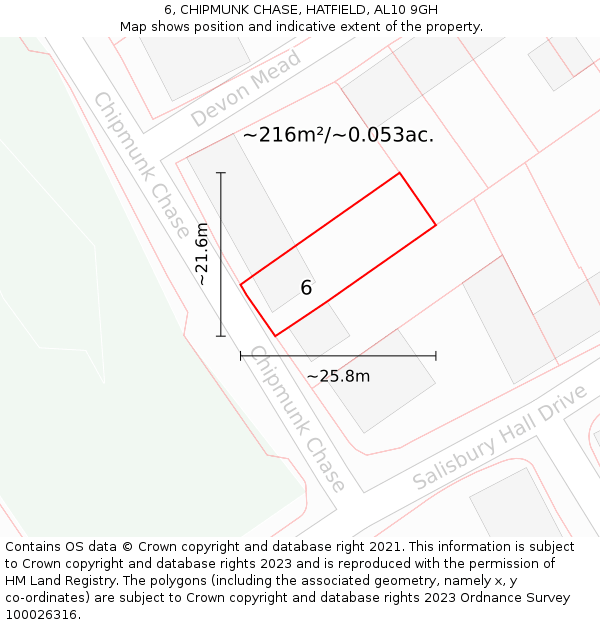 6, CHIPMUNK CHASE, HATFIELD, AL10 9GH: Plot and title map
