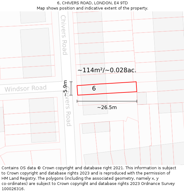 6, CHIVERS ROAD, LONDON, E4 9TD: Plot and title map