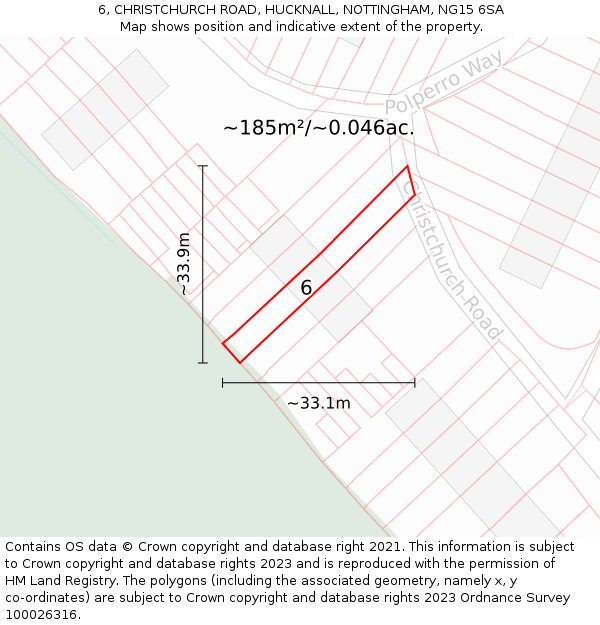 6, CHRISTCHURCH ROAD, HUCKNALL, NOTTINGHAM, NG15 6SA: Plot and title map