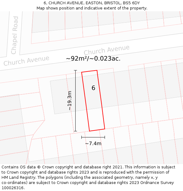 6, CHURCH AVENUE, EASTON, BRISTOL, BS5 6DY: Plot and title map