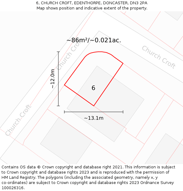 6, CHURCH CROFT, EDENTHORPE, DONCASTER, DN3 2PA: Plot and title map