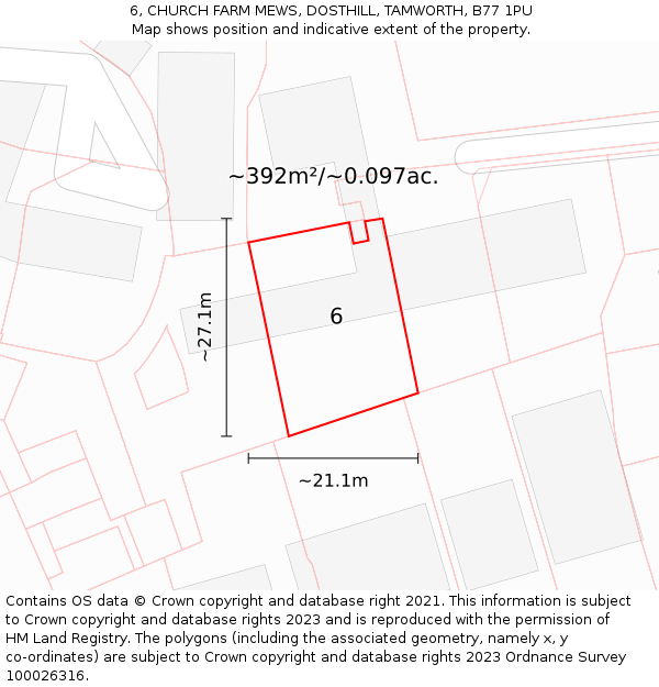 6, CHURCH FARM MEWS, DOSTHILL, TAMWORTH, B77 1PU: Plot and title map
