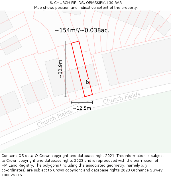 6, CHURCH FIELDS, ORMSKIRK, L39 3AR: Plot and title map