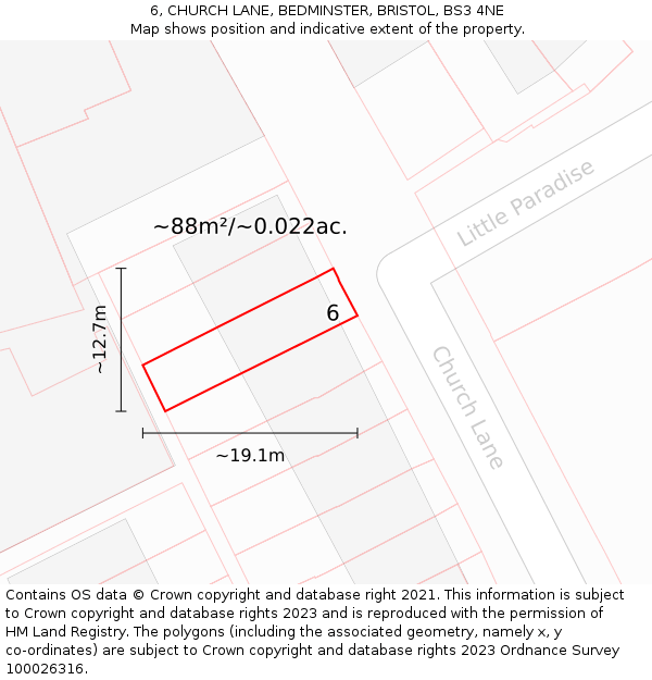 6, CHURCH LANE, BEDMINSTER, BRISTOL, BS3 4NE: Plot and title map