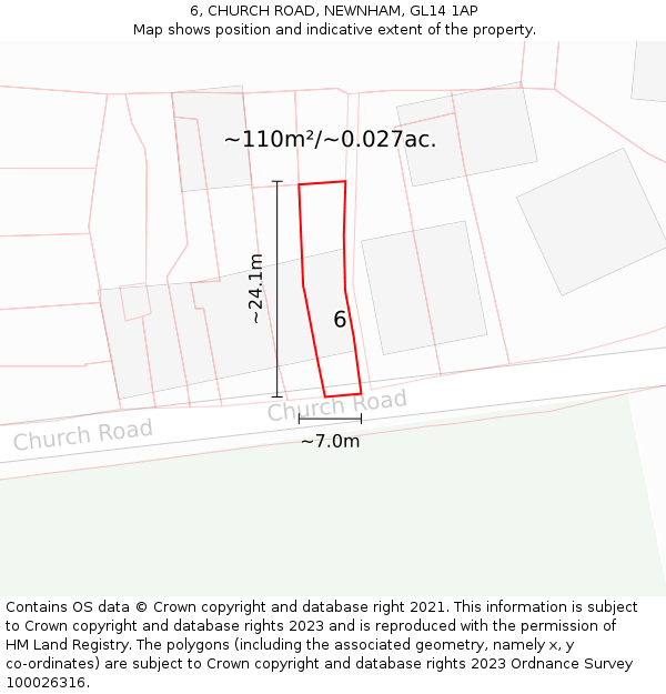6, CHURCH ROAD, NEWNHAM, GL14 1AP: Plot and title map