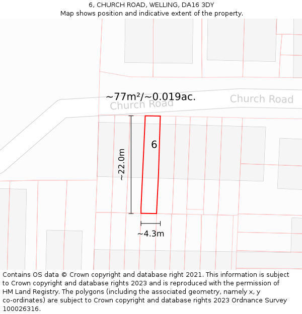6, CHURCH ROAD, WELLING, DA16 3DY: Plot and title map